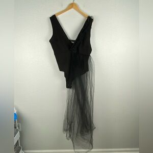 Touch Me black tulle-layered bodysuit V-neckline and sheer tulle fabric 2X
